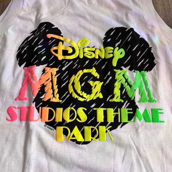 DEADSTOCK Disney MGM Studios Theme Park Neon Black White Mickey Head Tank Top La - Picture 2 of 6
